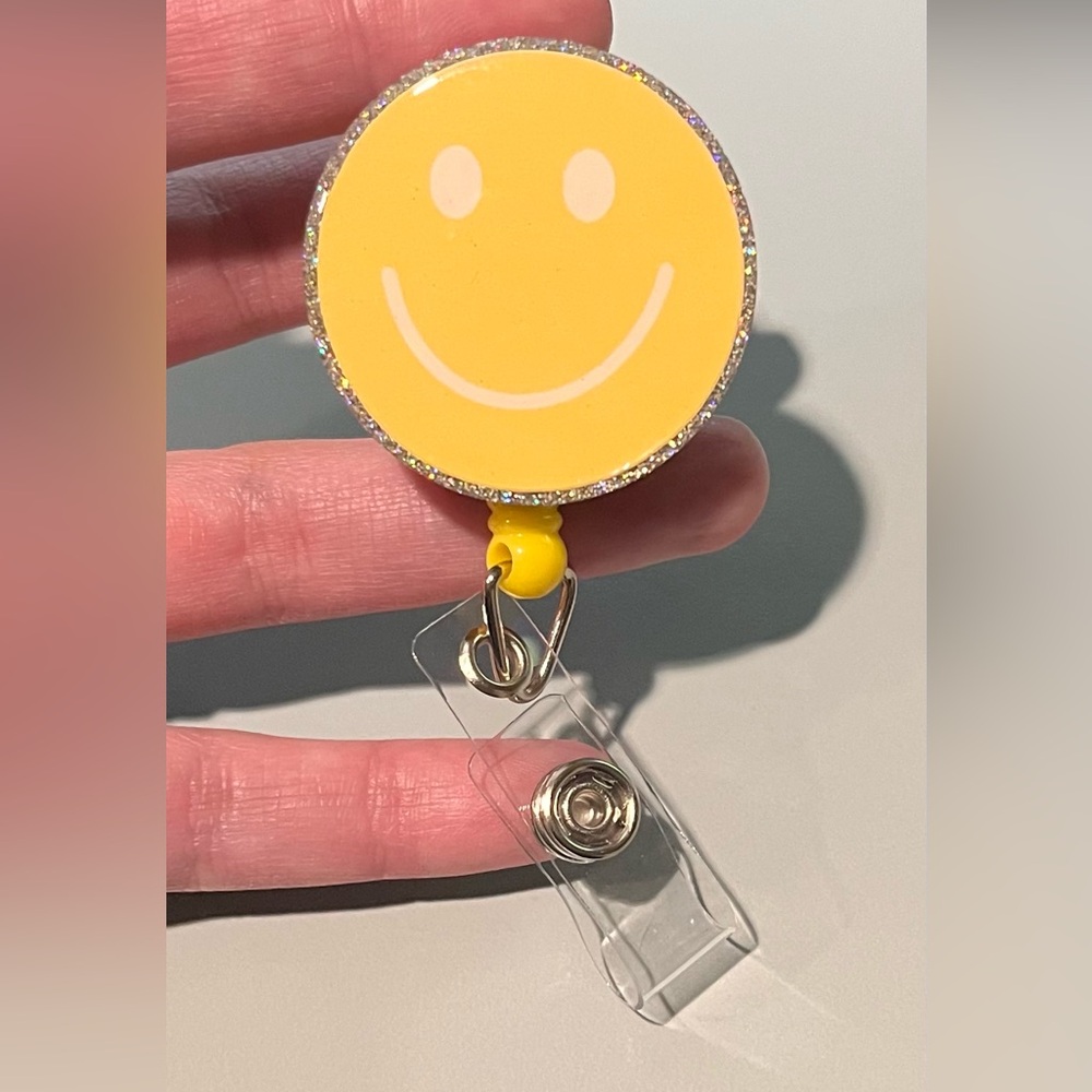 Hand made Yellow Smiley Face Badge Reel